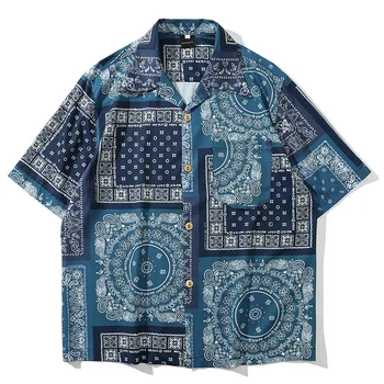 

Men Retro Pattern Print Casual Short Sleeve Shirt Male Streetwear Hip Hop Shirts