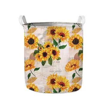 

Sun Flower Print Laundry Hamper Dirty Cloth Basket Yellow Flowers Foldable Toys Storage Organizer Save Space Storage Barrel