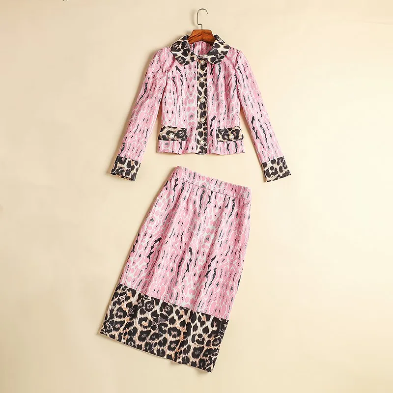 

Runway Designer Set 2019 High Quality Spring Autumn Women Suits Long Sleeve Print Coat+ Skirt Two-piece Sets NP0716N