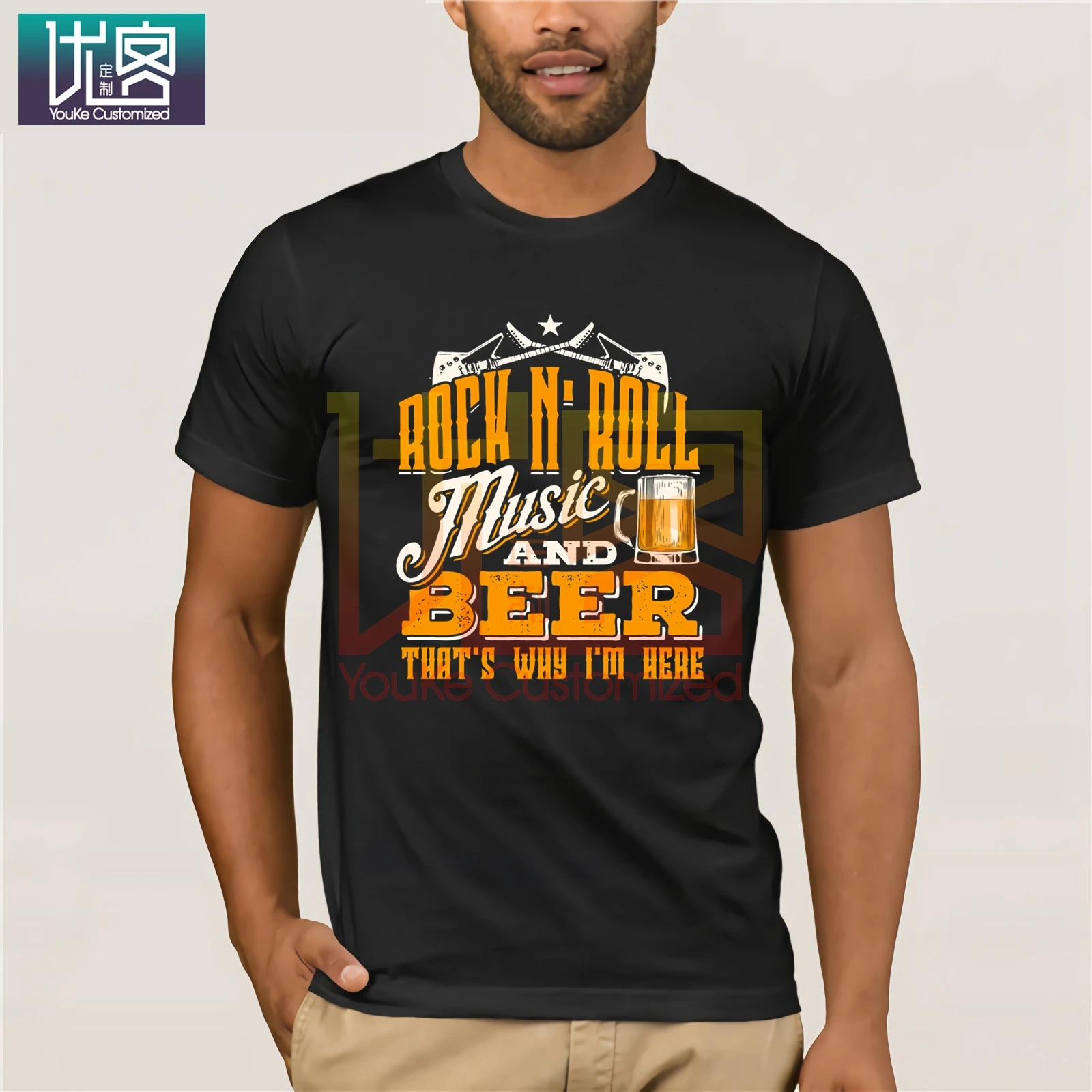 Rock N Roll Music Beer Tshirt Cheap Sale Cotton Summer Style Personality Hip Hop Clothes Cool Building Great Urban for Men Tops | Мужская