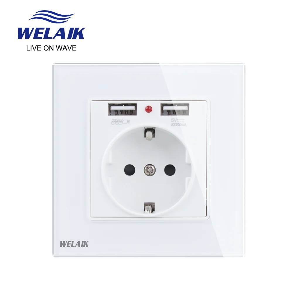 Закаленное стекло WELAIK настенная розетка европейского стандарта 2USB |