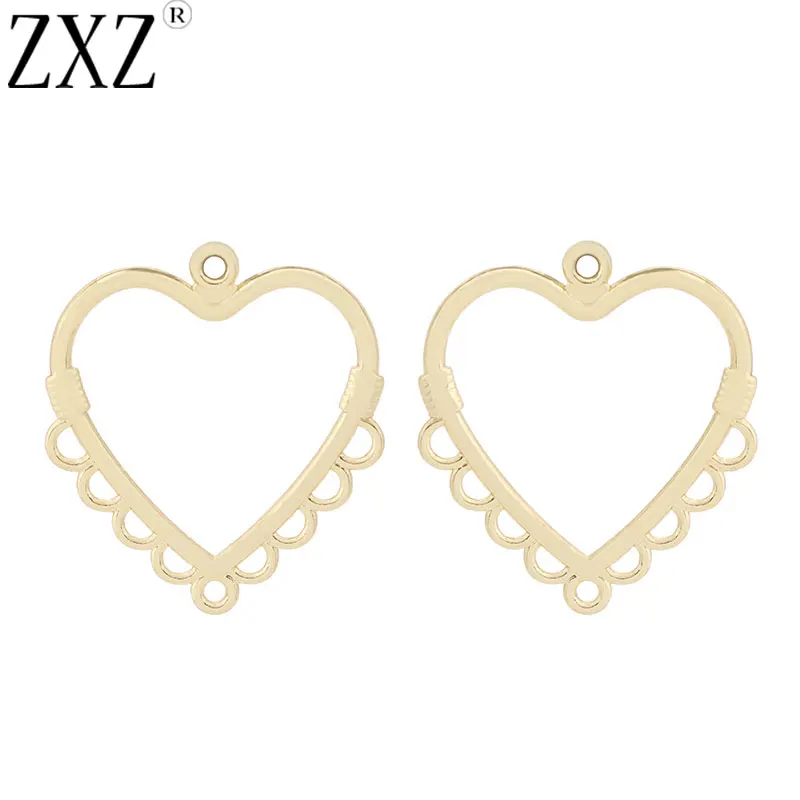 

ZXZ 10pcs Gold Tone Open Heart Chandelier Earring Connector Charms Pendants DIY Jewelry Earrings Making Findings