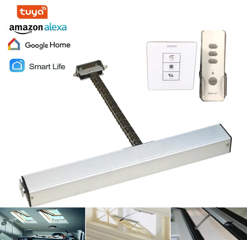 24V Tuya Automatic WIFI Window Actuator Opener With Remote Key 400N Single Chain Electric Greenhouse Home Automation
