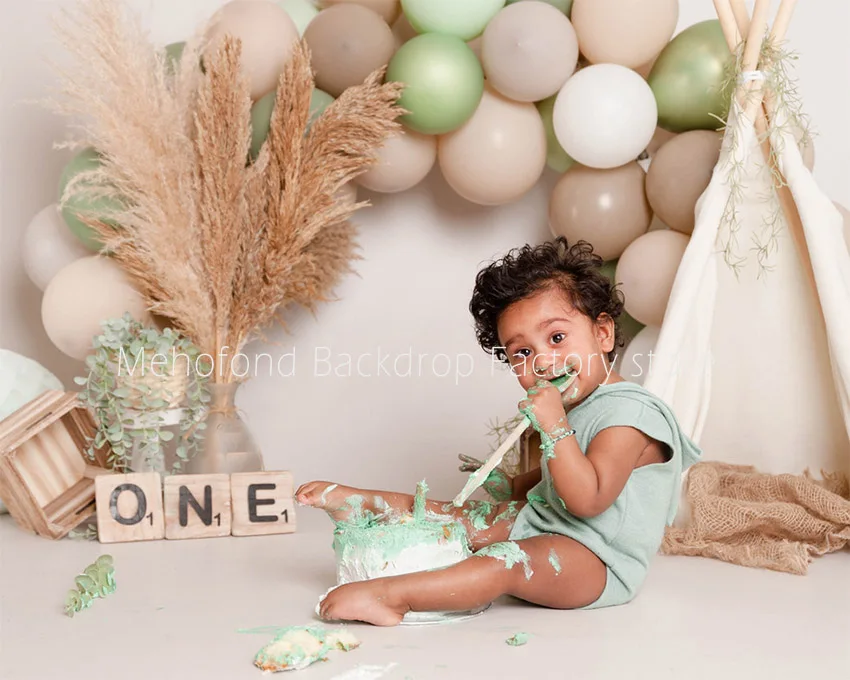 Mehofond Photography Background Pink Floral Balloon Baby Girl Boy First Birthday Party Cake Smash Portrait Backdrop Photo Studio Photo Backdrop