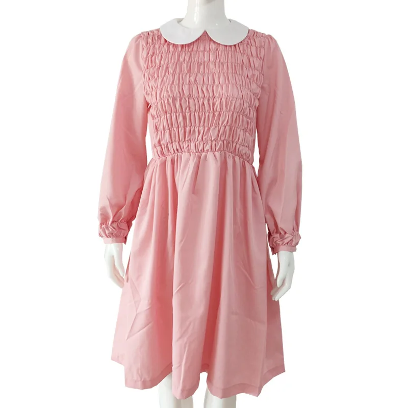 Странные Вещи Сезон 3 Косплей Костюм Eleven Millie Bobby коричневый Cos розовый плиссированное платье Хэллоуин для взрослых женская одежда