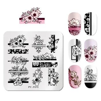 

PICT You Square Nail Stamping Plates Flowers idea nail Art Stamp Plate Stencil DIY Nail Art Template Stainless Steel Tools