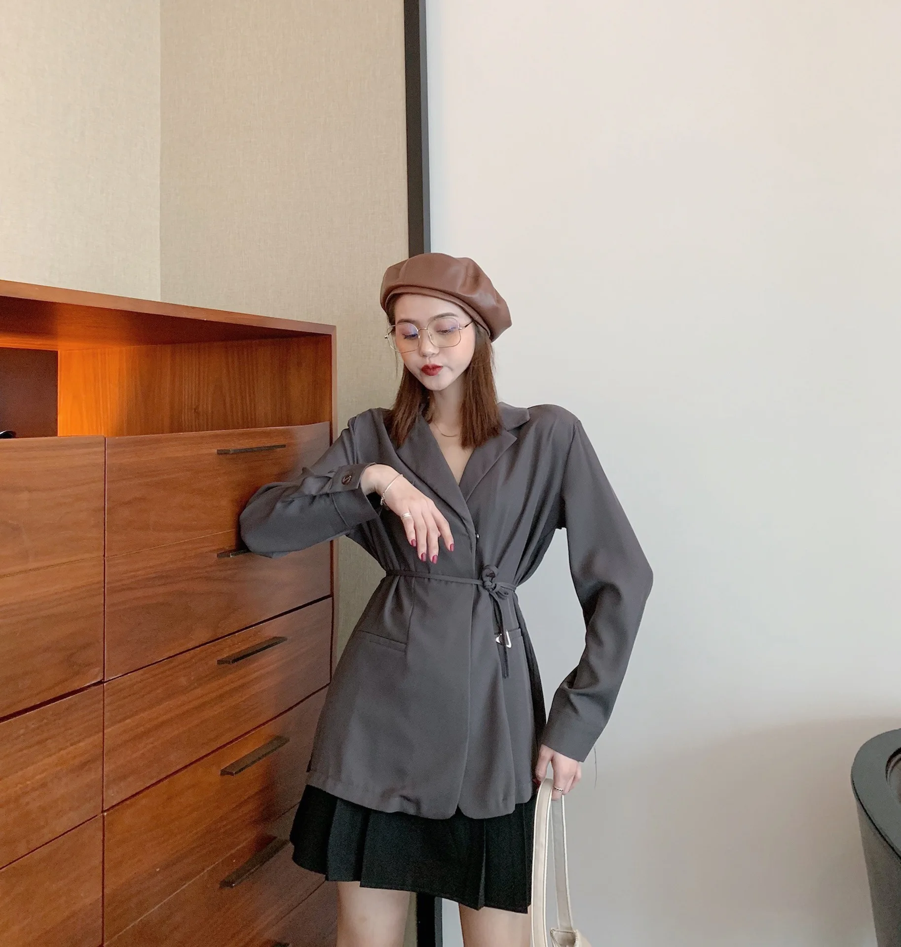 

WOMEN'S Dress Autumn And Winter WOMEN'S Dress Net Price Autumn Clothing Korean-style Lace-up Waist Hugging Simple Suit Jacket Wo