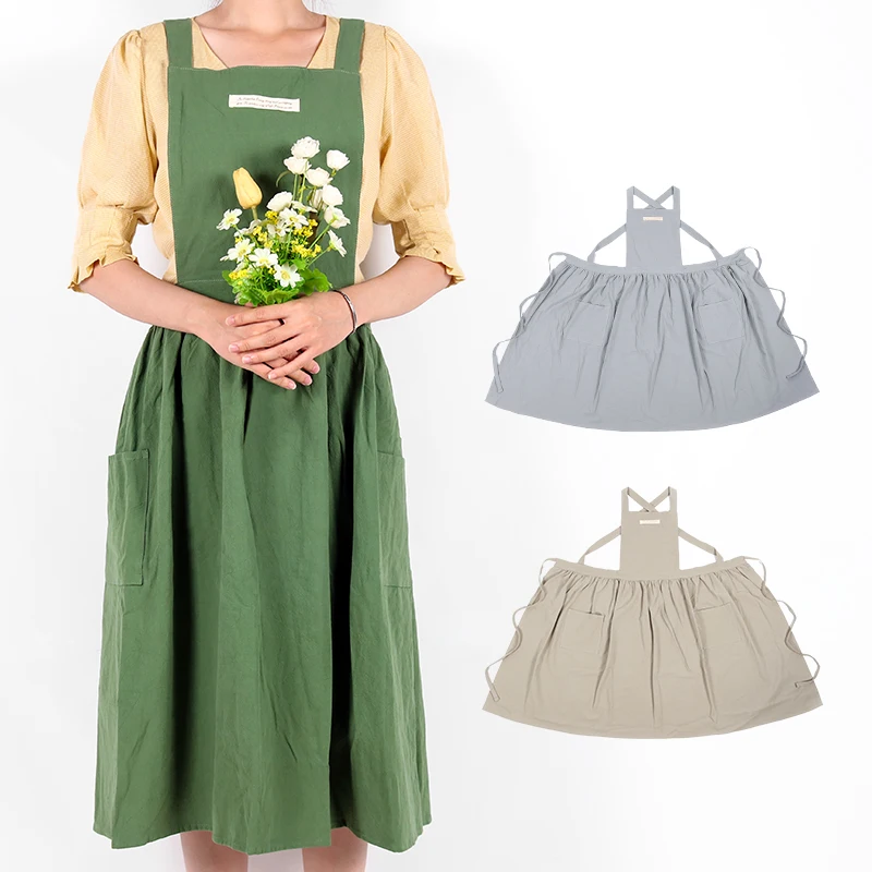 Bib Apron Dress Pinafore Delantal Linen Japanese-Style WEEYI Cotton Women Home Cocina