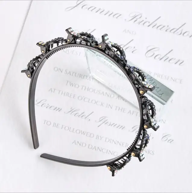 Double Bangs Hairstyle Hairpin Hairband Hair Decoration Clips Hoop Headbands for Women Barrettes Hairstyle Hair Accessories dark blue crystal