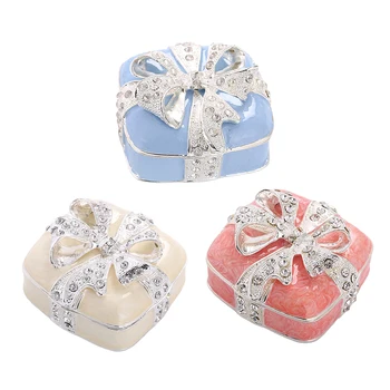 

Colorful Bowknot Pearl Jewelry Box Home Makeup Organizer Xmas Gift Cases