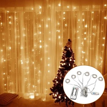 

3x1 3x2 3x3m Christmas Garlands LED Wedding Fairy String Light USB Christmas Fairy Light Garden Party Curtain Decoration
