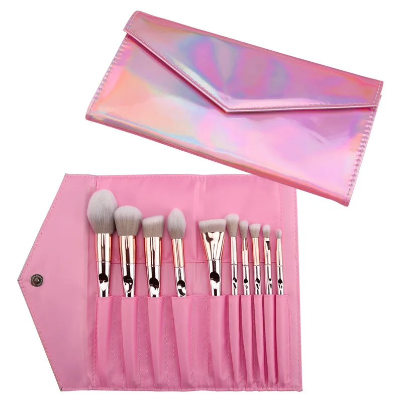 

Cross-border explosions 10 wet and wild makeup brushes pink laser package thumb makeup brush set beauty tools