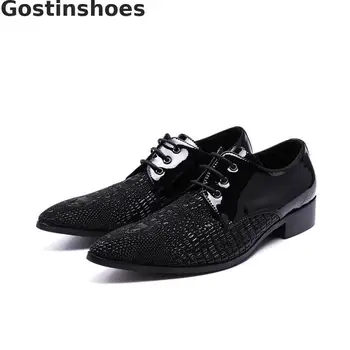 

British Style Men Shoes Fashionable Crocodile Pattern Printed Black Casual Leather Shoes Men Derby Shoes For Office Wedding
