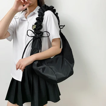 

Simple Large Capacity Shoulder Bag Travel Shoulder Handbags Women Pleated Nylon for Women PU Leather Female 2020 Bag