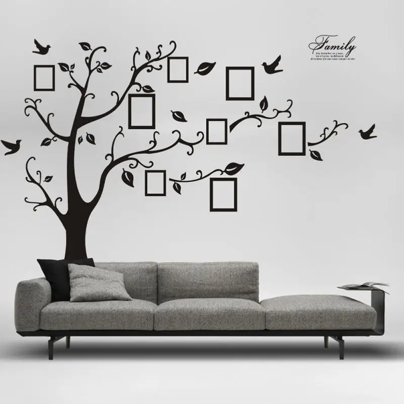 Large 250*180cm/98.5*71in Black 3D DIY Photo Tree PVC Wall Decals/Adhesive Family Stickers Mural Art Home Decoration | Дом и сад