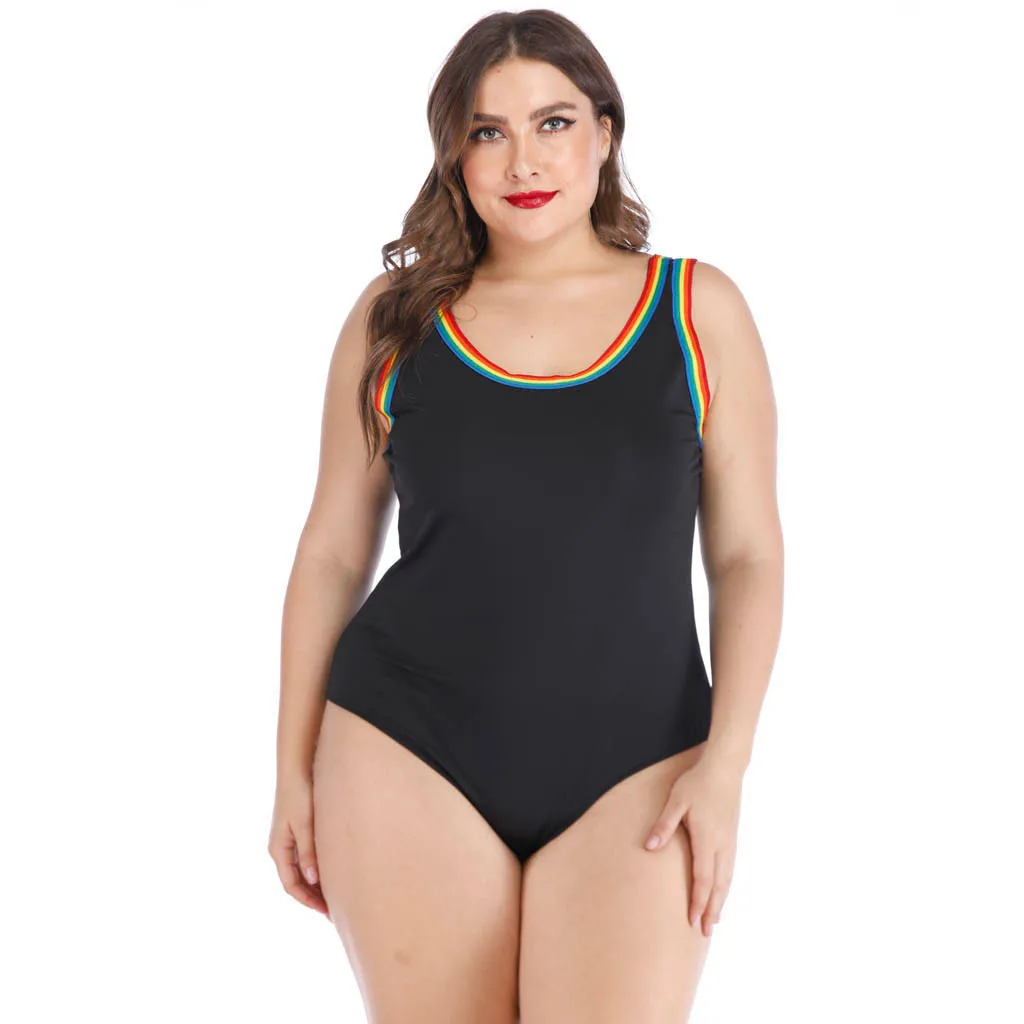 

Popular High Quality Women's Onesies Plus Size L-4XL Ladies Bodysuit Sleeveless O-Neck Rainbow Print Black Teddies body encaje