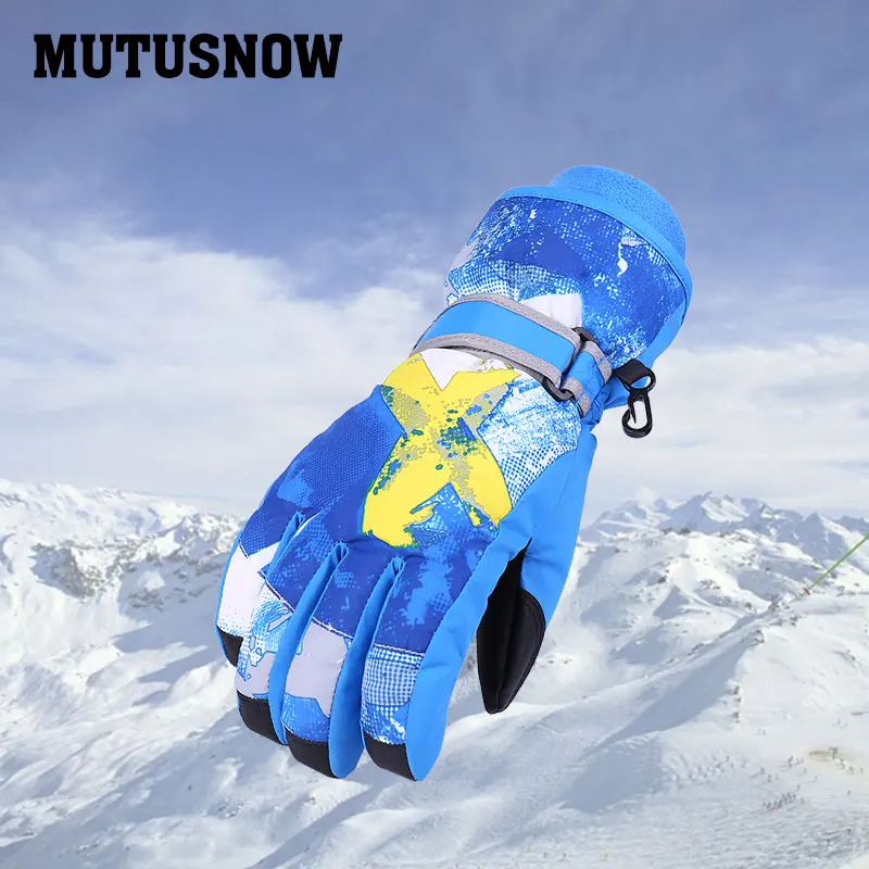 Kids blue Новые детские лыжные перчатки могут касаться экрана сноуборд Снегоход Мотоцикл езда зимние перчатки водонепроницаемые теплые бренды - Цвет: Kids blue