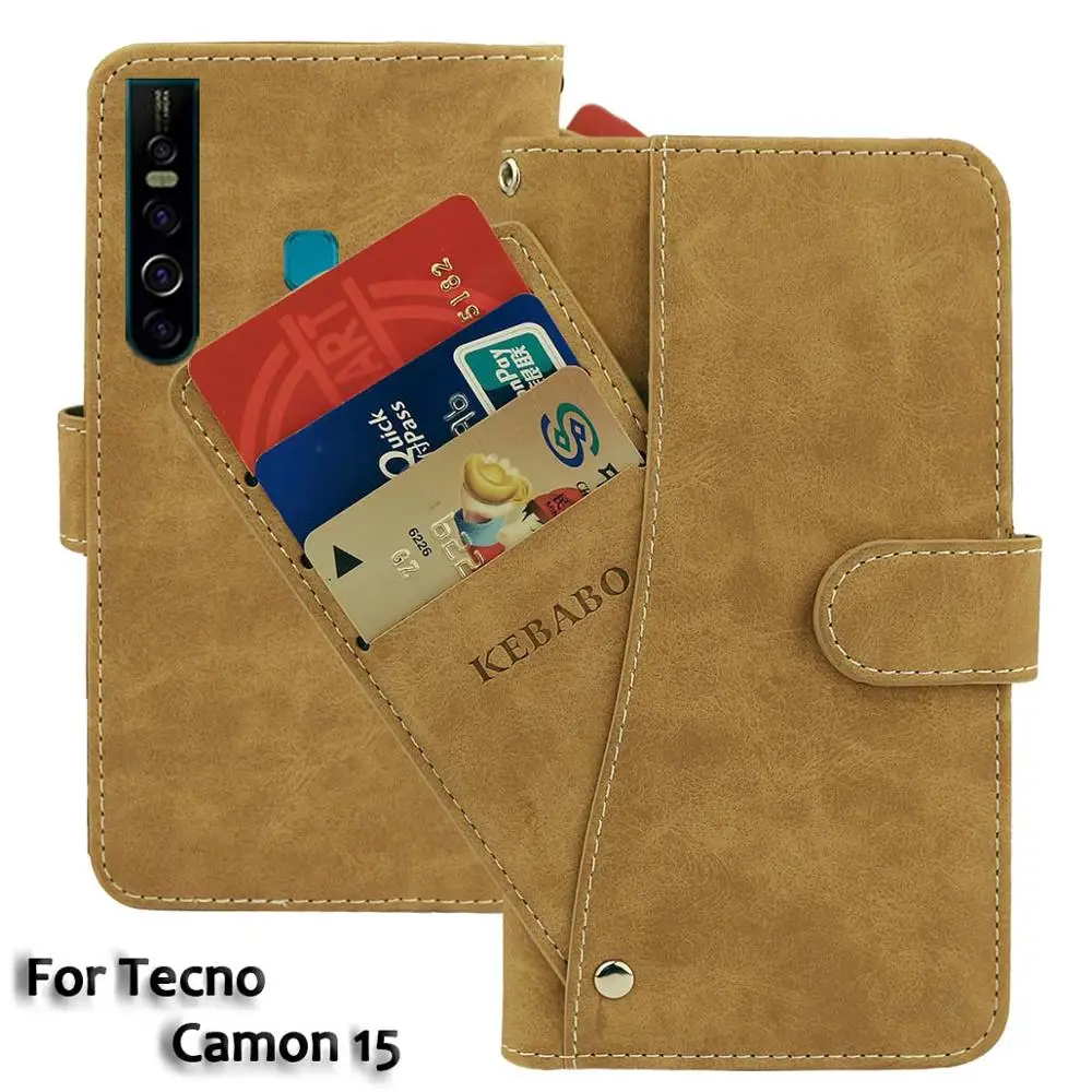 

Vintage Leather Wallet Tecno Camon 15 Pro Case 6.53" Flip Luxury Card Slots Cover Magnet Phone Protective Cases Bags