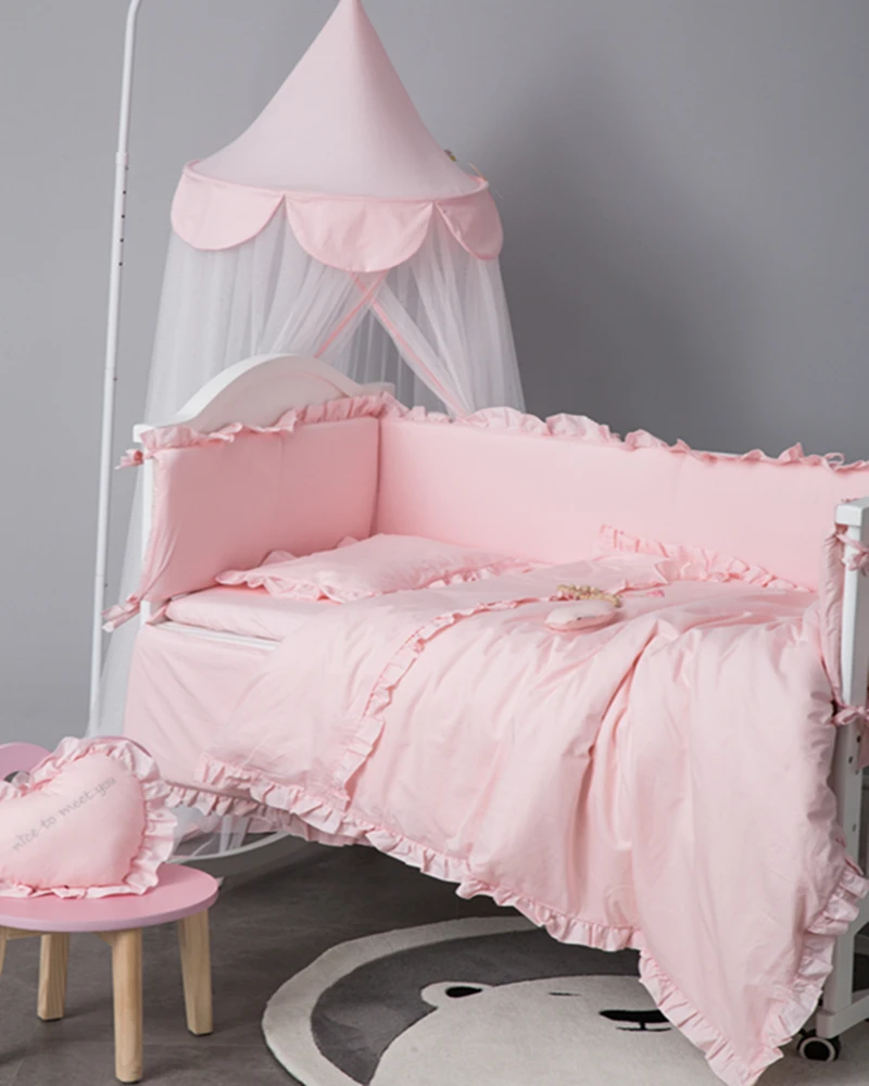 Conjunto de cama de algodão rosa bebê,