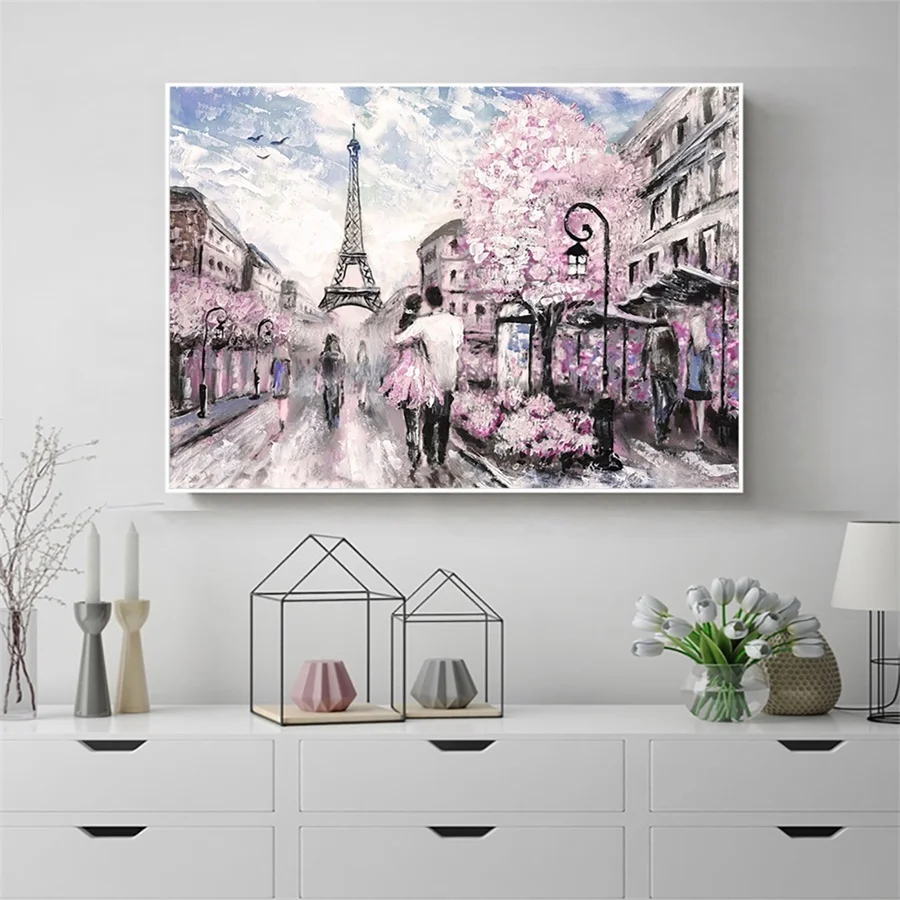 Laeacco холщовая живопись, каллиграфия Парижские плакаты принты скандинавские весенние уличные настенные художественные картины для украшения дома гостиной