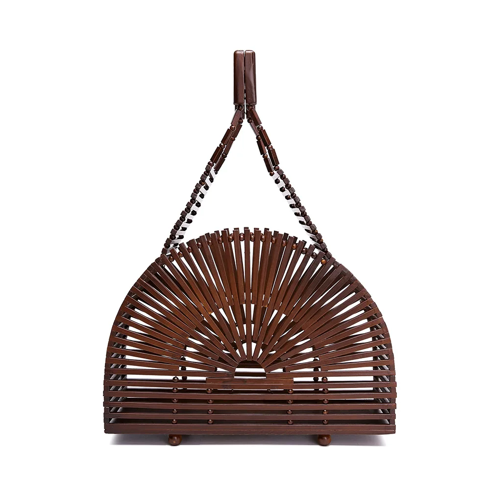 

Bamboo Round Handbags for Women 2019 Hollow Out Summer Beach Bags Handmade Ladies Luxury Designer Tote Bag Summer Women's Purse
