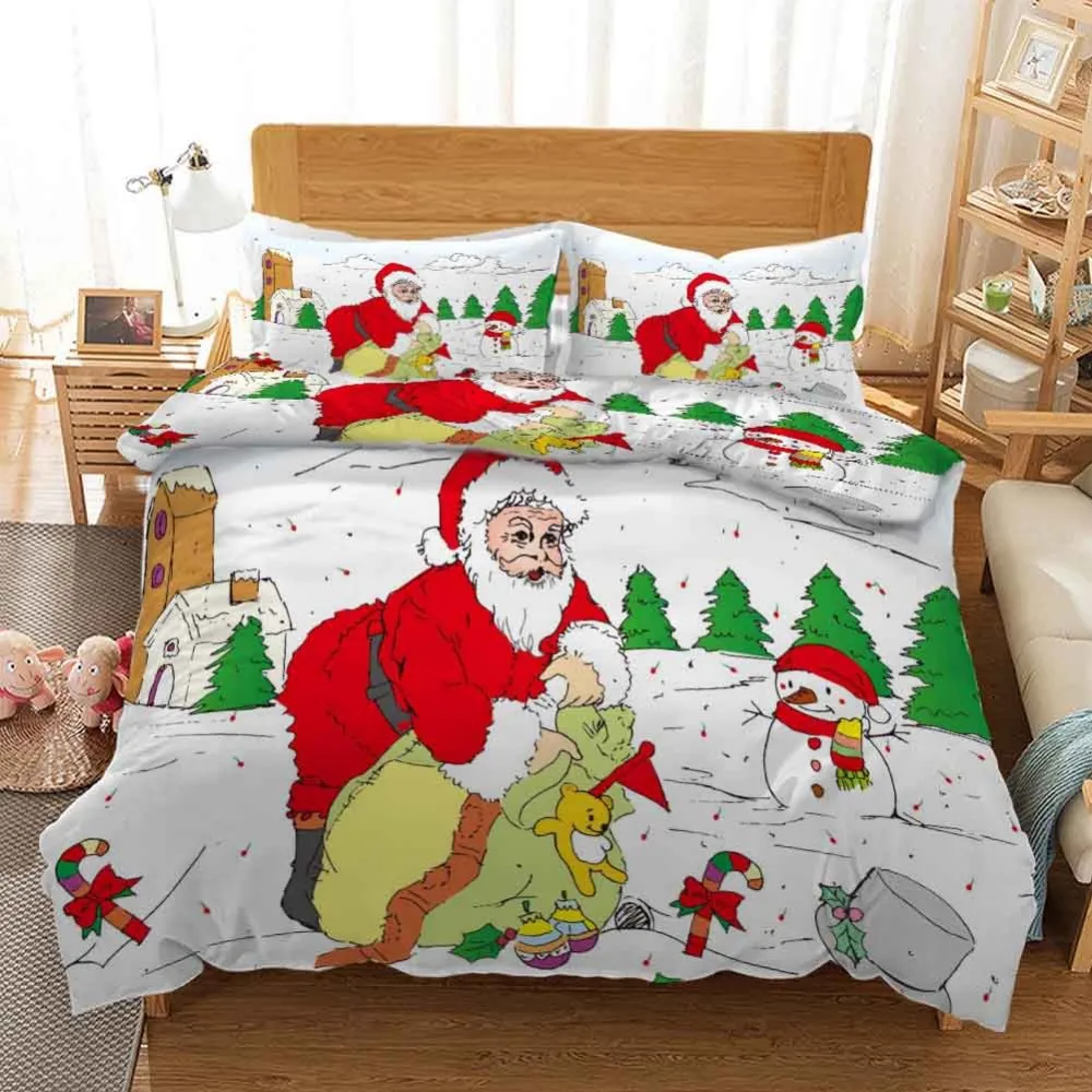 Комплект постельного белья с принтом Санта-Клауса и колокольчика, пододеяльник, наволочка, пододеяльник, рождественский подарок для детей, роскошное постельное белье, Королевский размер - Цвет: style13