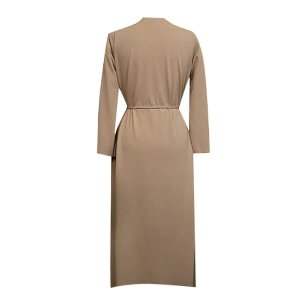 JAYCOSIA Self Tie Trench Coat Long Sleeve Wrap Long Outer With Belt Women Casual Fall Winter Workwear Coat Autumn 1030