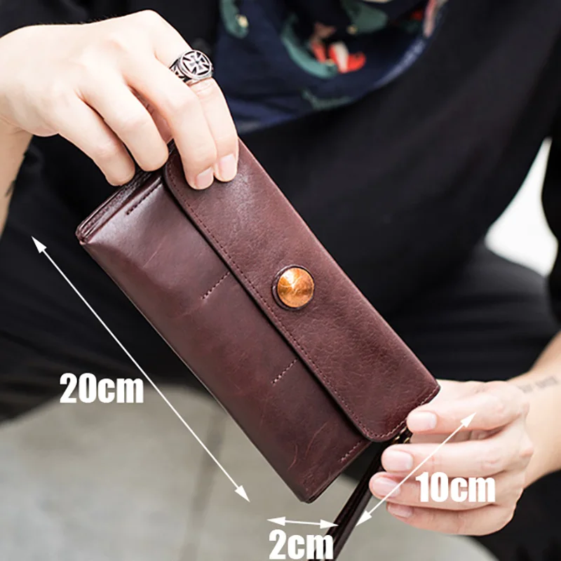 AETOO Long wallet, men's fashion vintage handmade leather wallet, soft leather men's simple wallet - Цвет: Кофе
