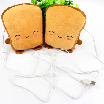 

1 Pair Cute Toast Style USB Powered Winter Hingerless Hand Warmers Heating Heated Gloves Mitten for Birthday Xmas Christmas Gift