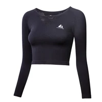 BINAND полый спортивный укороченный топ Женская рубашка для йоги Топ спортивный топ Быстросохнущий тонкий тренировки фитнес-рубашка для женщин бег длинный рукав