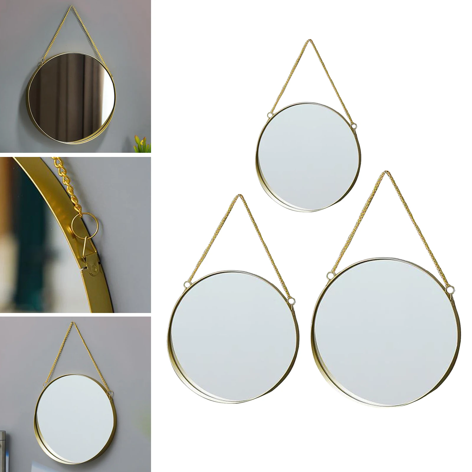 Nordic Round Wall Hanging Mirror Gold Dressing Table Makeup Mirrors Bathroom Bedroom Decoration