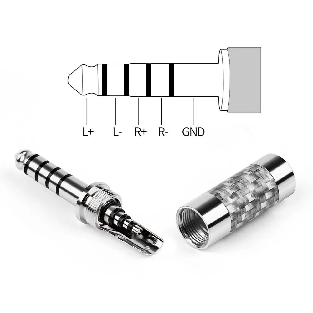 4PCS 4 4mm 5 Pole Audio Connector Balanced Plugs Adapter Carbon Fiber Rhodium Plated Copper Hifi Earphone Plug Headphone Jack