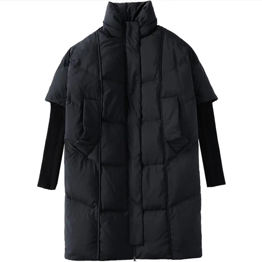Негабаритное антистатическое теплое пушистое пуховое пальто с капюшоном, женское модное вязаное пальто с воротником-стойкой и длинными рукавами из натурального утиного пуха F737
