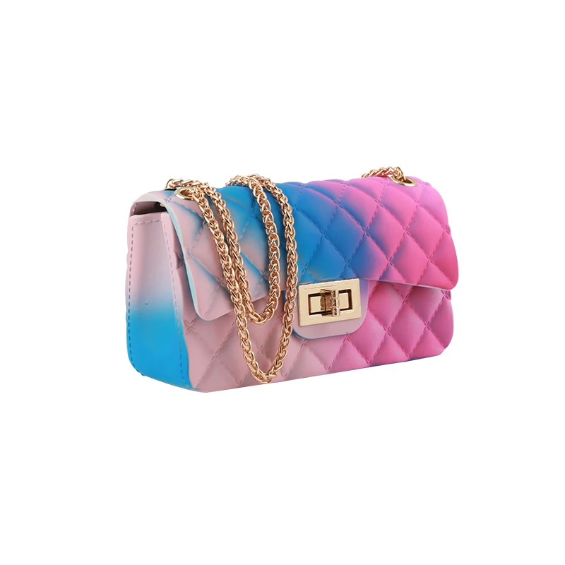 

Fashion Chic Outdoor Bags Women Rainbow Printed Jelly Shoulder Bag PVC Messenger Bag Chain Handbag Crossbody Bags