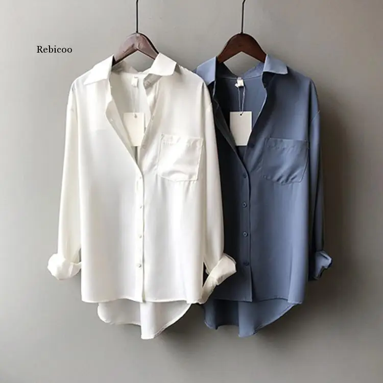 

Женская блузка с карманами, Повседневная элегантная офисная длинная рубашка большого размера, весна-лето 2021