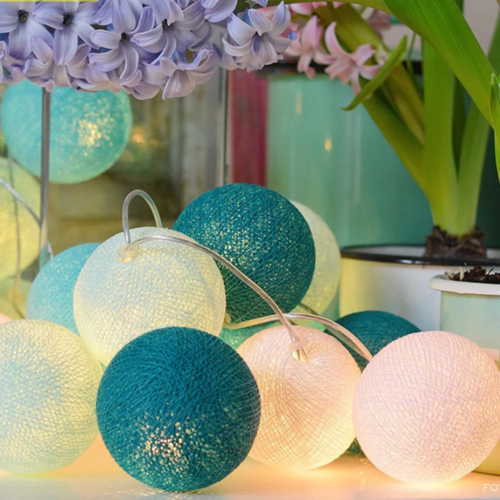 

3 20 Cotton Ball String Lights Fairy Hanging Wedding Bedroom Living Room Patio Christmas LED Lights L*5