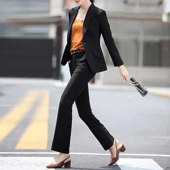 

Womens Two Pieces Blazer Office Lady Suit Set Work Blazer Jacket and Flared Pant Work Wear Office Lady Uniform