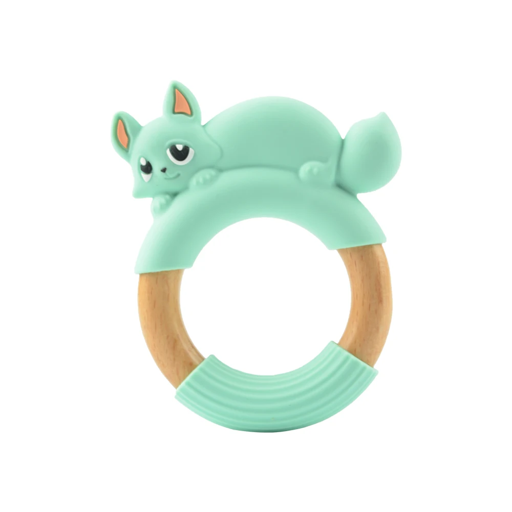 Mint fox LOFCA 1 шт. детский силиконовый Прорезыватель панда/лиса деревянное кольцо еда без бисфенола-а класс жевательный круг Прорезыватель игрушки Новорожденные Захваты подарок - Цвет: Mint fox