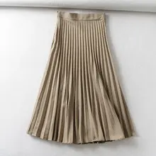 Женская клетчатая плиссированная юбка средней длины цвета хаки винтажная faldas mujer Офисная женская элегантная свободная Осенняя шикарные юбки до середины икры feminina