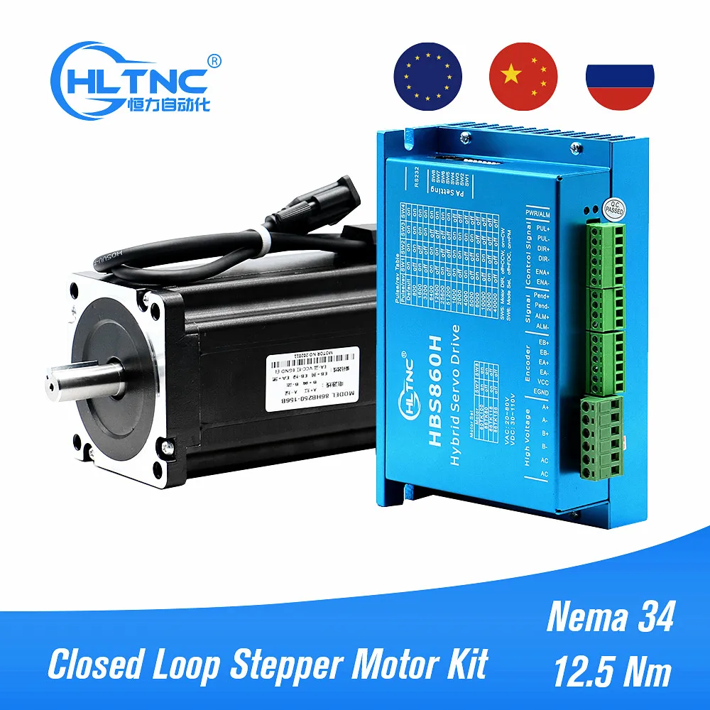 Nema 34 12.5N.m Closed Loop Stepper Motor Kit Hybird Servo Driver HB860H HBS860H + 86HB250-156B 86 2 Phase Stepper Motor