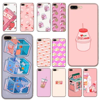 

Mobile Phone Case for iPhone XR X XS Max 11 Pro XR 6 6S iPhone 7 8 Plus 5 5S SE TPU Cover Kawaii Japanese Strawberry Milk food