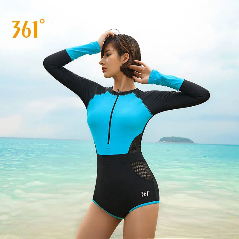 361, одежда для плавания, Женский цельный купальник, треугольный, профессиональный, спортивный, для пляжа, серфинга, купальник, длинный рукав, солнцезащитный, купальный костюм - Цвет: SLY201067-1