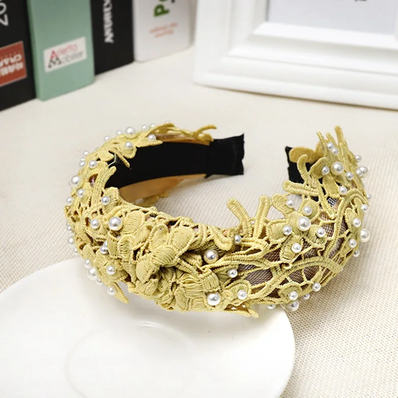 Цветок жемчуг Кружевная повязка на голову Женский узел ободок тюрбан богемный стиль Женская повязка для волос девушки аксессуары волос обруч элегантный