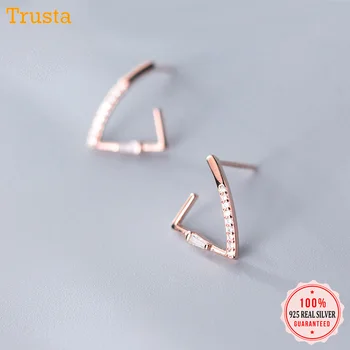 

Trusta 100% 925 Sterling Silver Stud Earrings Women Fashion Jewelry CZ Stone Arc Triangle Gift For Girls Lady Gift DS1456