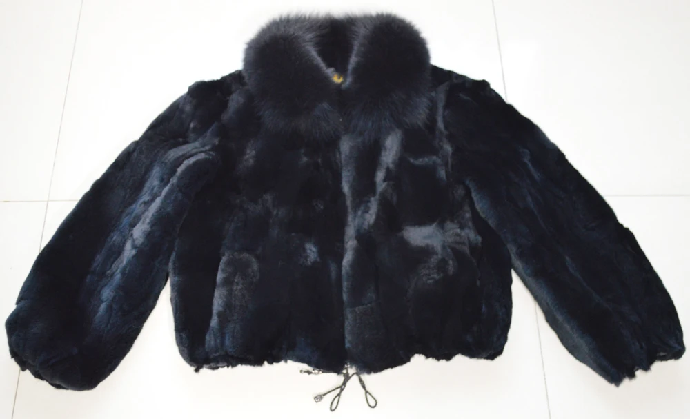 Женский зимний теплый мягкий качественный Настоящий мех кролика, пальто с мехом кролика Рекс, короткая куртка с большим натуральным лисьим пальто с меховым воротником