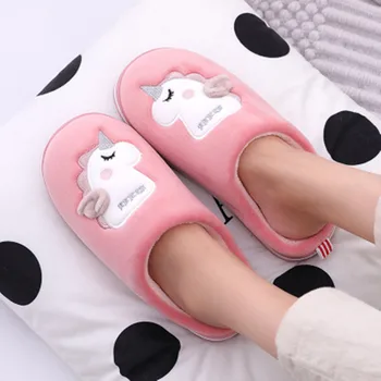 

Unicorn Winter Slippers Kids Plush Home Flat Furry Slippers Women Men Children Family thicken Cartoon Indoor Slide shoes Autumn