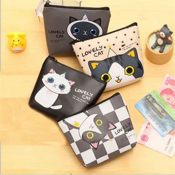 

PU Leather Women Coin Purse Cute Cartoon Dot Cat Prints Coin Bags for Girls Children Card Holder Key Mini Coin Purses Sac Femme
