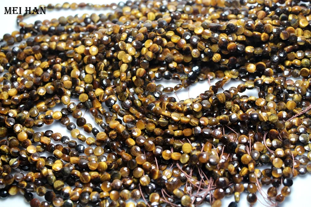 Meihan(3 strands/set) natural 4*6mm Brown Tiger Eye Faceted flat round loose beads for jewelry making design
