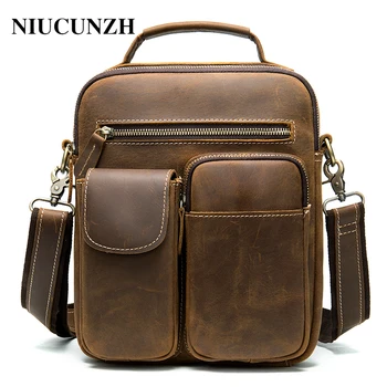 

NIUCUNZH men's shoulder bag crazy horse genuine leather messenger bag men's crossbody bag for men vintage handbag for ipad 3552