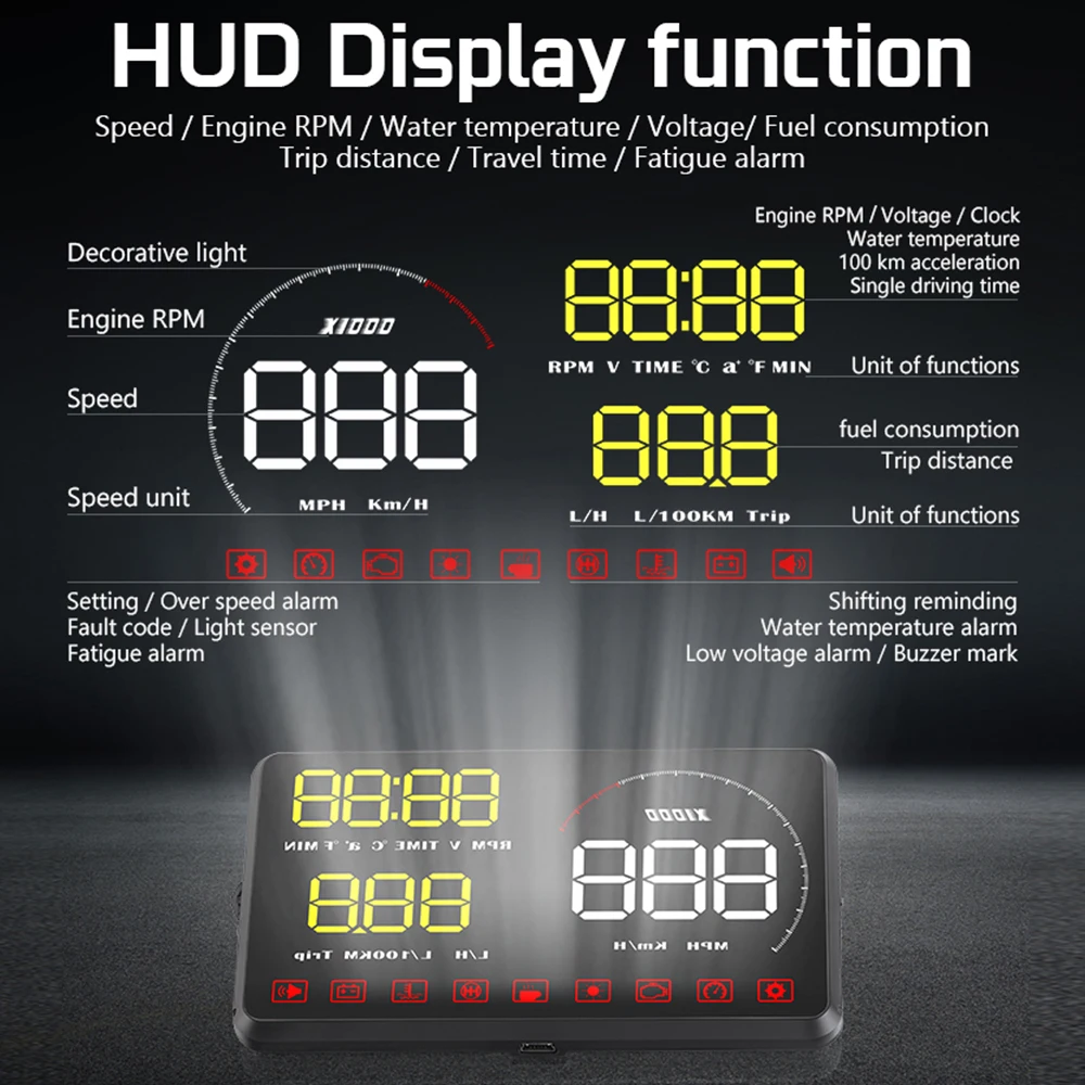 A9 на лобовое стекло автомобиля Дисплей OBD Авто Дисплей HUD отражение проектор Цифровой Будильник Автомобильный спидометр Предупреждение Дисплей